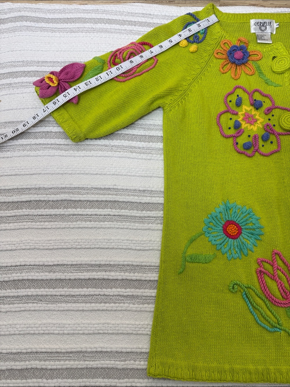 Vintage Cervelle 3D Floral Embroidered Beaded Novelty Cardigan Lime Green M - Picture 14 of 15